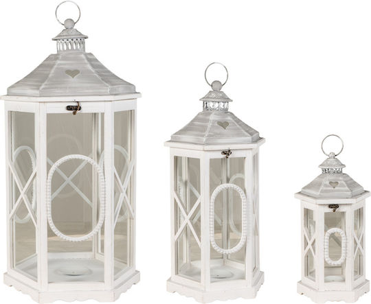 Lianos Set of White Wooden Floor Lanterns 3pcs