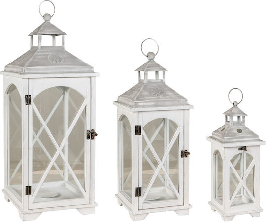 Lianos Set of White Wooden Floor Lanterns 3 Pieces
