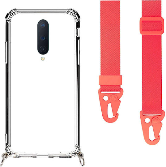 Handyhülle Transparent Nackenriemen Rot OnePlus 8
