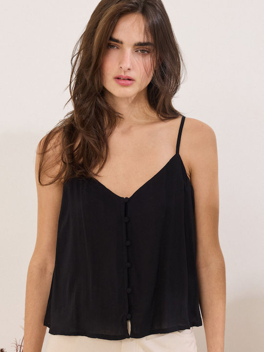 Γυναικείο Crop Top με Τιράντες & V Λαιμόκοψη Black