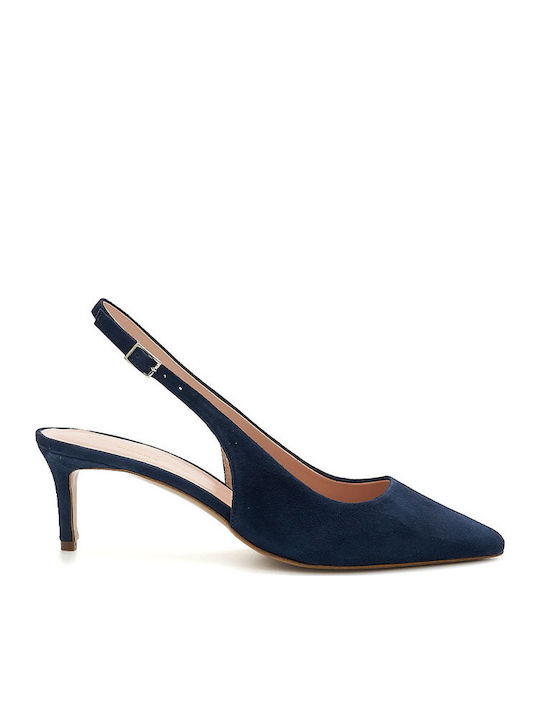 Leather Heels with Strap and Medium Heel Navy Blue