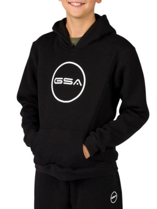 Fleece Επένδυση Παιδικό Φούτερ με Κουκούλα και Τσέπες Black