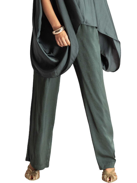 Moutaki Women's Satin Trousers Olive Green