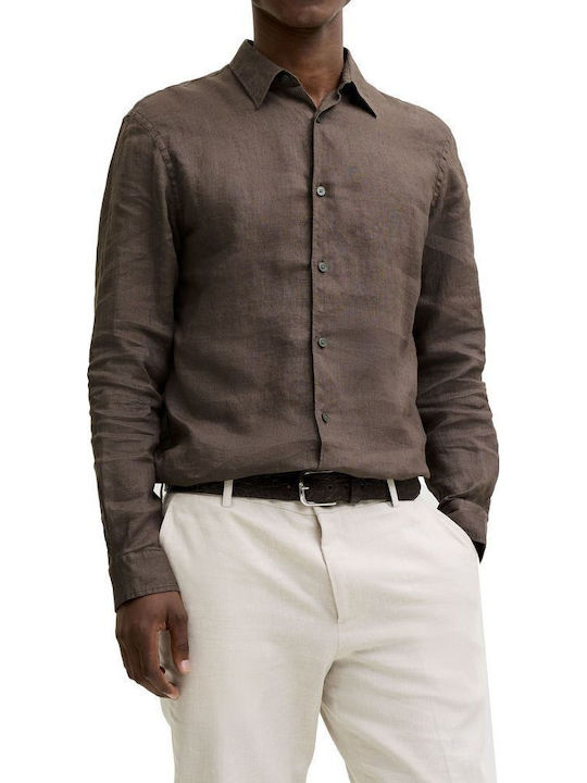 Jack & Jones Μακρυμάνικo Λινό Πουκάμισο Καφε
