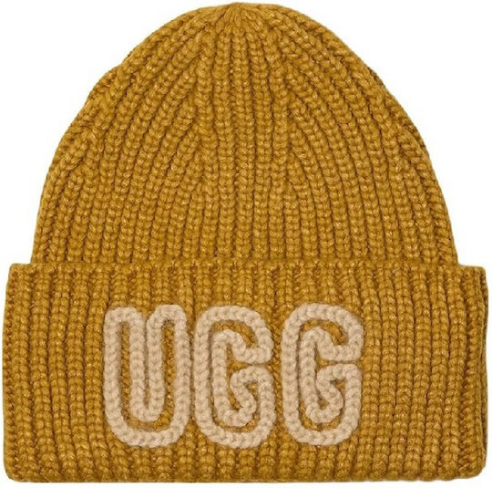 Chunky Beanie Damen Mütze mit Rib Strick in Gelber Farbe