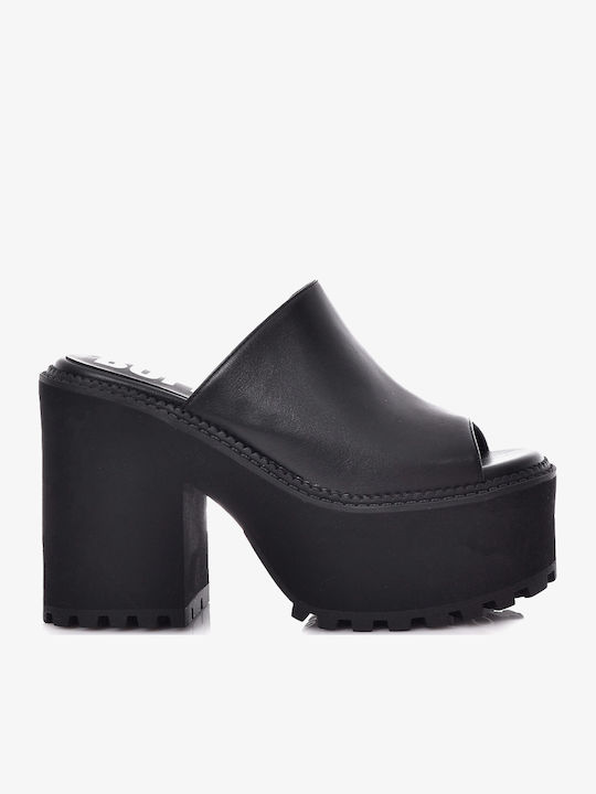 Buffalo Mules With Chunky High Heel In Black Colour
