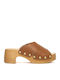 Pescura Leather Mules with Low Heel in Tabac Brown Colour