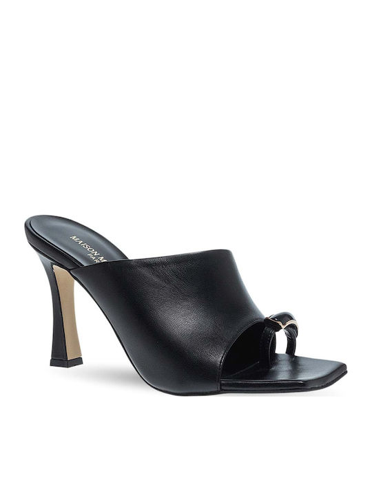 Maison Minrelle Leather Mules with Heel in Blac...