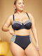 Set Bikini Push Up Talie Înaltă Cu Dungi Negru