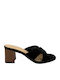 Suede Mules With Heel In Black Color