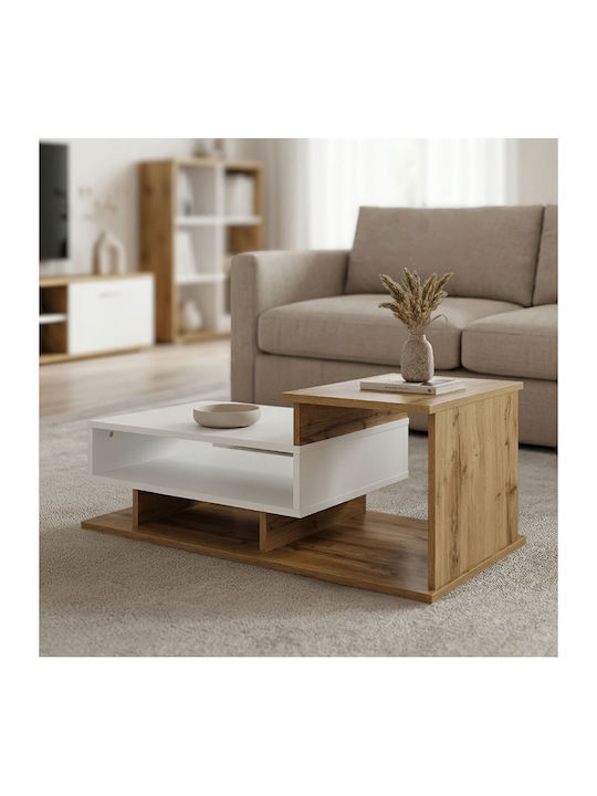 Rectangular Central Coffee Table Nuvele from Solid Wood White W90xL50xH35cm