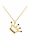 Atofio Kosmima Necklace With Tiara Design In 9 K Rose Gold With Black Zircon