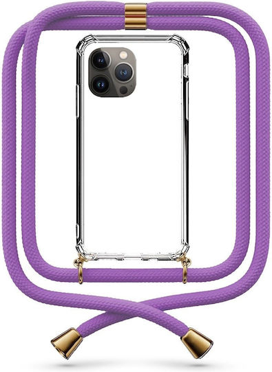 Husă Telefon Transparentă Cu Șnur Floral Mov iPhone 13 Pro Max