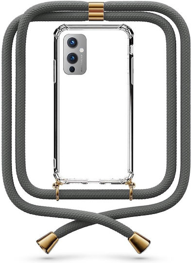 Transparente Handyhülle mit Nackenriemen Grau für OnePlus 9