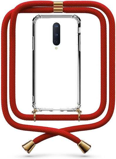 Transparente Handyhülle mit Nackenriemen Rot für OnePlus 8