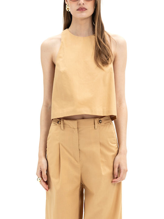 MY T Women's Cotton Sleeveless Crop Top with Ne...