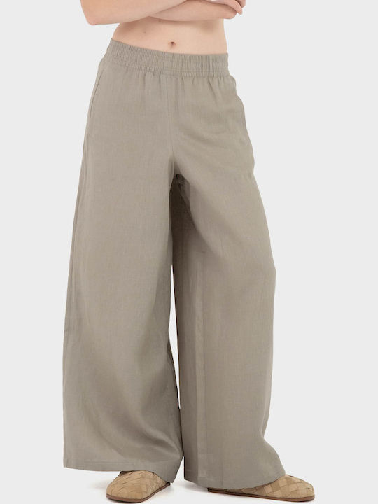 Damen Leinenhose in Breit Bein Stil Pumice Stone