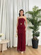 Sommer Maxi Damenkleid für Hochzeit - Taufe Trägerlos mit Tüll Burgundisch