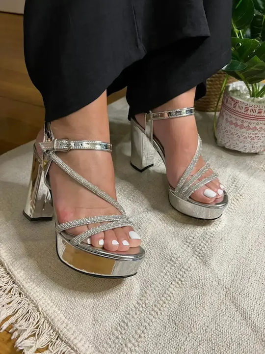 Fabric Sandals with Strass Gray