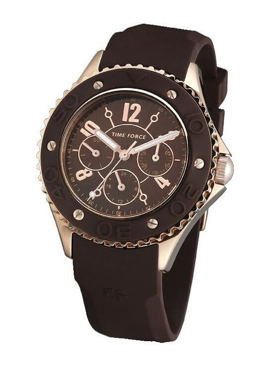 Women's Watch 40mm Battery Chronograph with Brown Rubber Strap