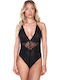 Comfort Damen-Bodysuit mit Spitze Brazil Tiefes Dekolleté Schwarz