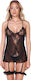 Sexy Baby Dolls Mini Enganliegend Straps Schwarz