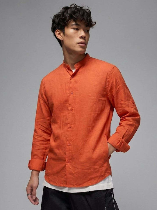 Long Sleeve Linen Shirt Orange