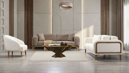 Stewehome Гарнитура За Салон Pera 3+3+1 Двуместен Кафяв Фотьойл Бял 225x95x75 Cm