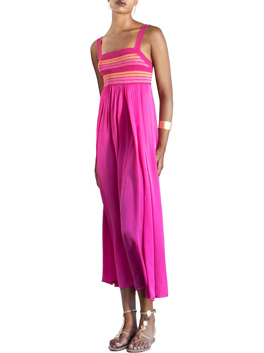 Rochie De Vară Midi De Seară Din Satin Fuchsia