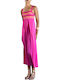 Rochie De Vară Midi De Seară Din Satin Fuchsia