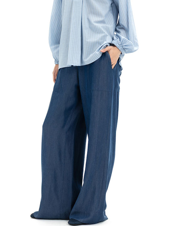 MY T Damen Hochgebirge Stoff Pantaloona mit Gummiband Blau