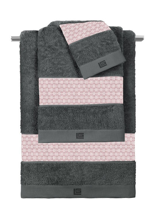 Guy Laroche Σετ Πετσέτες Μπάνιου 3τμχ Sabdy Old Pink-anthracite Βάρους 500gr/m²