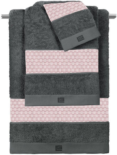 Guy Laroche Σετ Πετσέτες Μπάνιου 3τμχ Sabdy Old Pink-anthracite Βάρους 500gr/m²