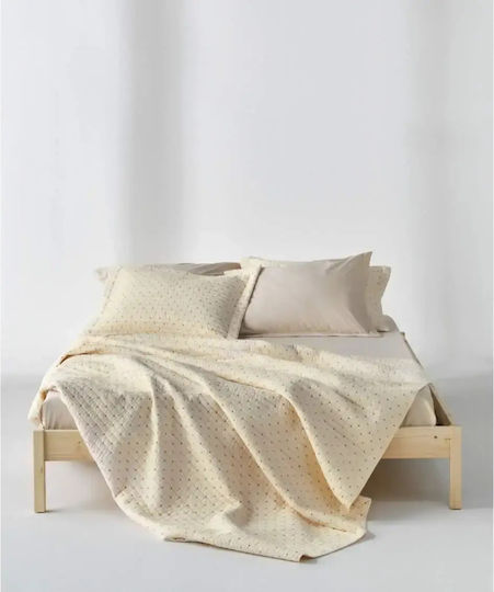 Kentia Cristofer Tagesdecken Set Halbdoppel Microfaser Ecru-Grün-Orange-Gelb 180x240cm 2 Stück