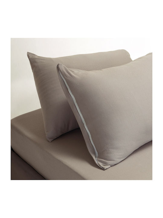 24home.gr Σετ Σεντόνια King Size με Λάστιχο 180x200+35εκ. Light Grey (4τμχ)