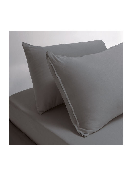24home.gr King Size Bed Sheets Set With Rubber Hugger 180x200+35cm Grey (4 Pieces)
