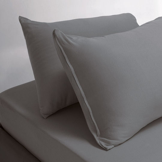 24home.gr Σετ Σεντόνια King Size με Λάστιχο 180x200+35εκ. Grey (4τμχ)