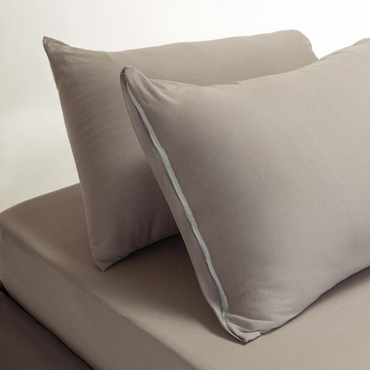 24home.gr Double Bed Sheets Set With Rubber Hugger 160x200+35cm Light Gray 4 Pieces