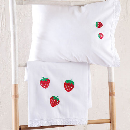 Rythmos Сет Бебешки Чаршафи За Кошара Памучни Fragola Бели 100x160см 3бр
