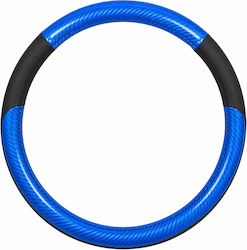 Κάλυμμα Τιμονιού Αυτοκινήτου 37-39cm Pvc & Καουτσούκ Αντιολισθητικό Μπλε Μαύρο Carbon Design Universal