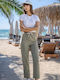 Women's Linen Pantaloons with Rubber Band Khaki