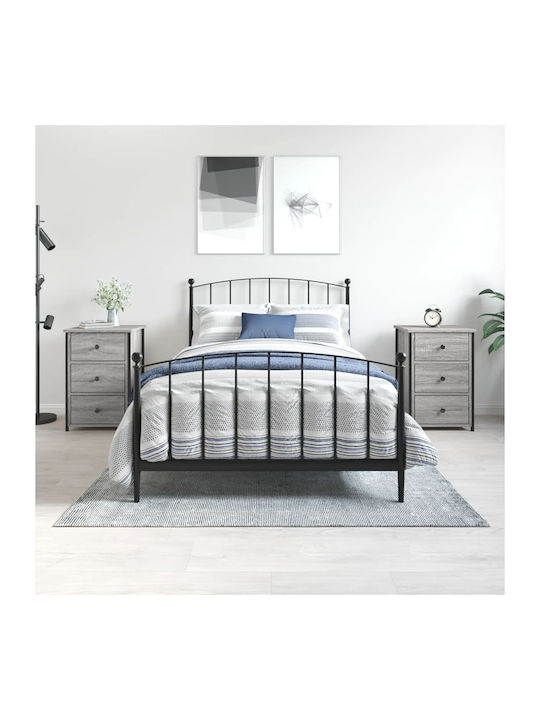 Wooden Bedside Tables with Metal Legs Gray 2 Pieces 40x36x60cm