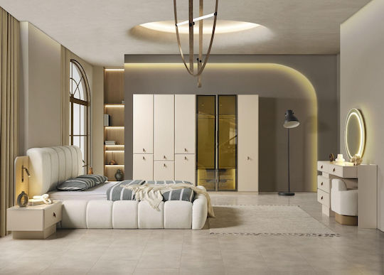 SteweHome Schlafzimmermöbel-Set Beige Modern Kurven 5 Stück 160x200cm