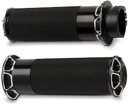 Arlen Ness Χειρολαβές Grips Μοτοσυκλέτας Harley Davidson '74 '21 Single Dual Throttle Cables Μαύρες Fusion Billet Beveled Grips Black