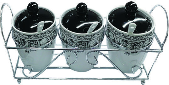 AGC Set of 3 General Use Vases with Lid and Ceramic Stand 9x28x11cm 3 Pieces
