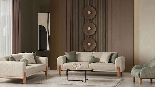 Stewehome Set Canapele Bohem 2+1 Picioare Din Lemn Bej Verde Măsliniu 220x90x81 Cm Stewehome Set Canapele Bohem 2+1 Picioare Din Lemn Bej Verde Măsliniu 220x90x81 Cm