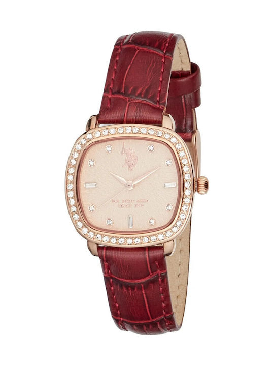 U.S. Polo Assn. Womens Watch Battery with Burgundy Leather Strap