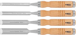 Neo Tools Chisels Width 24mm with Wooden Handle Set 4 Pieces