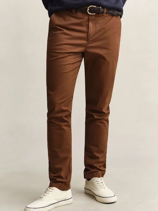 Gant Ανδρικό Παντελόνι Chino Slim Fit Καφε