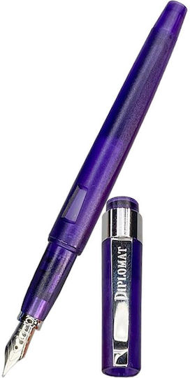 Diplomat Magnum Stilou Fine 0.6mm Gri Din Oțel Cu Cerneală Violet